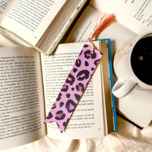 Moonlit Reader Bookmark | Handmade Faux Leather Pink Spotty Bookmark with Tassel