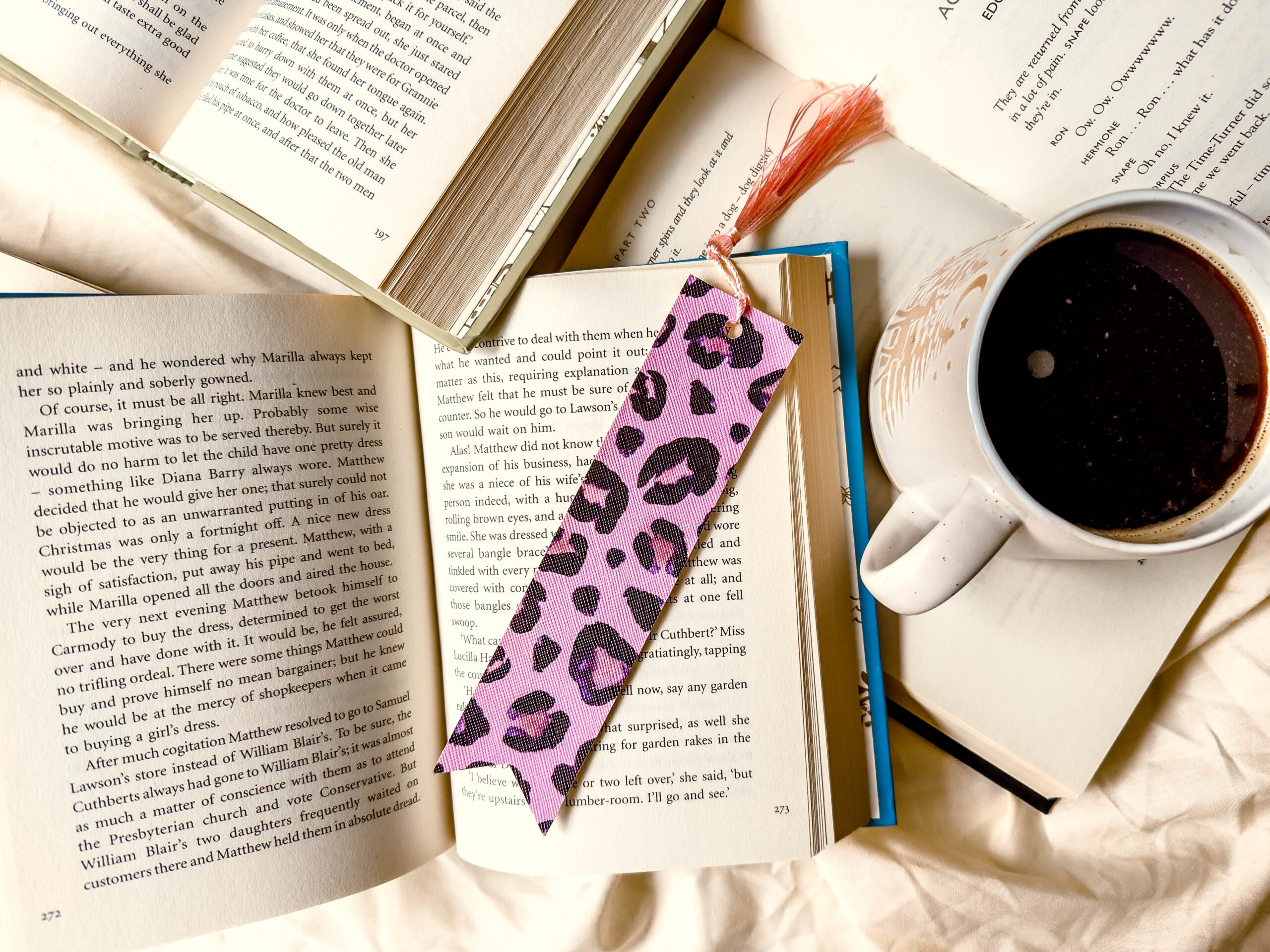 Moonlit Reader Bookmark | Handmade Faux Leather Pink Spotty Bookmark with Tassel