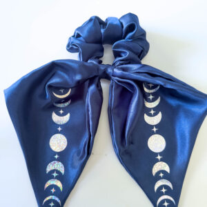 ACOTAR inspired moon phase satin scrunchie with bow – handmade UK bookish hair accessory
