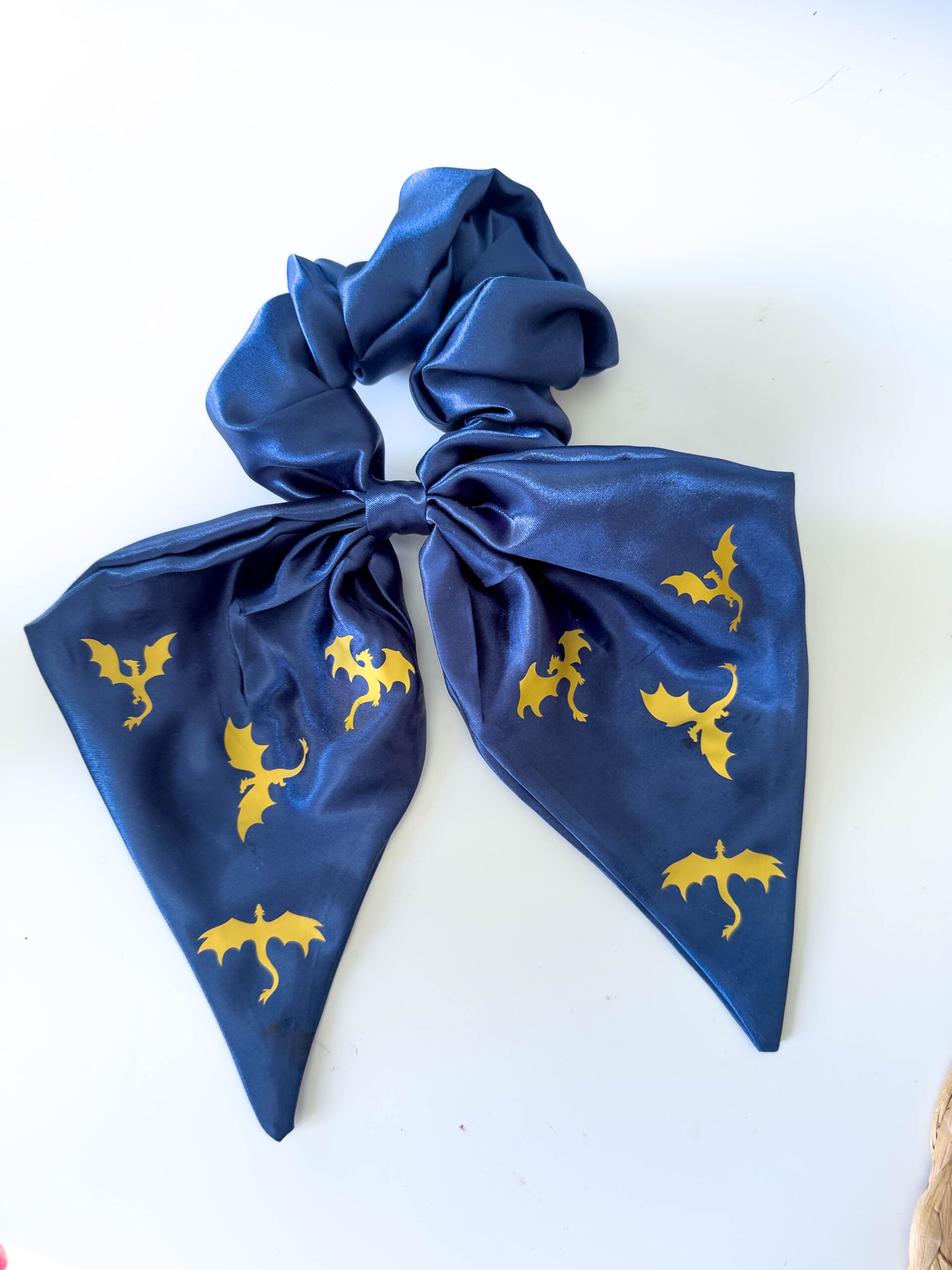 fourth wing inspired scrunchie with golden dragons