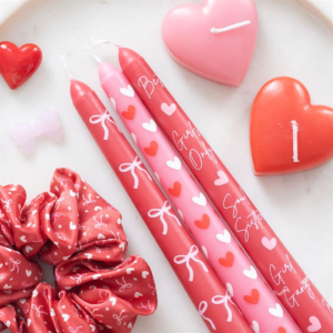 Set of 3 Girl Gang Bow and Heart Taper Candles